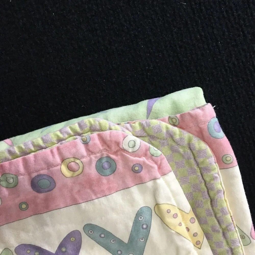 Vintage Baby Quilt Made With Love 39”X 58” Pastel Multi‎ color Nursery Decor